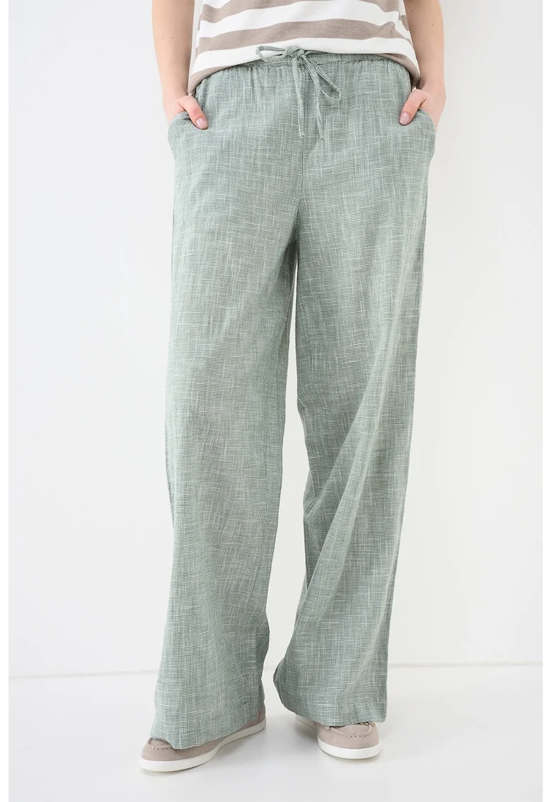 Pantaloni cu croiala ampla si snur Thilde, Alb/Verde aquamarin