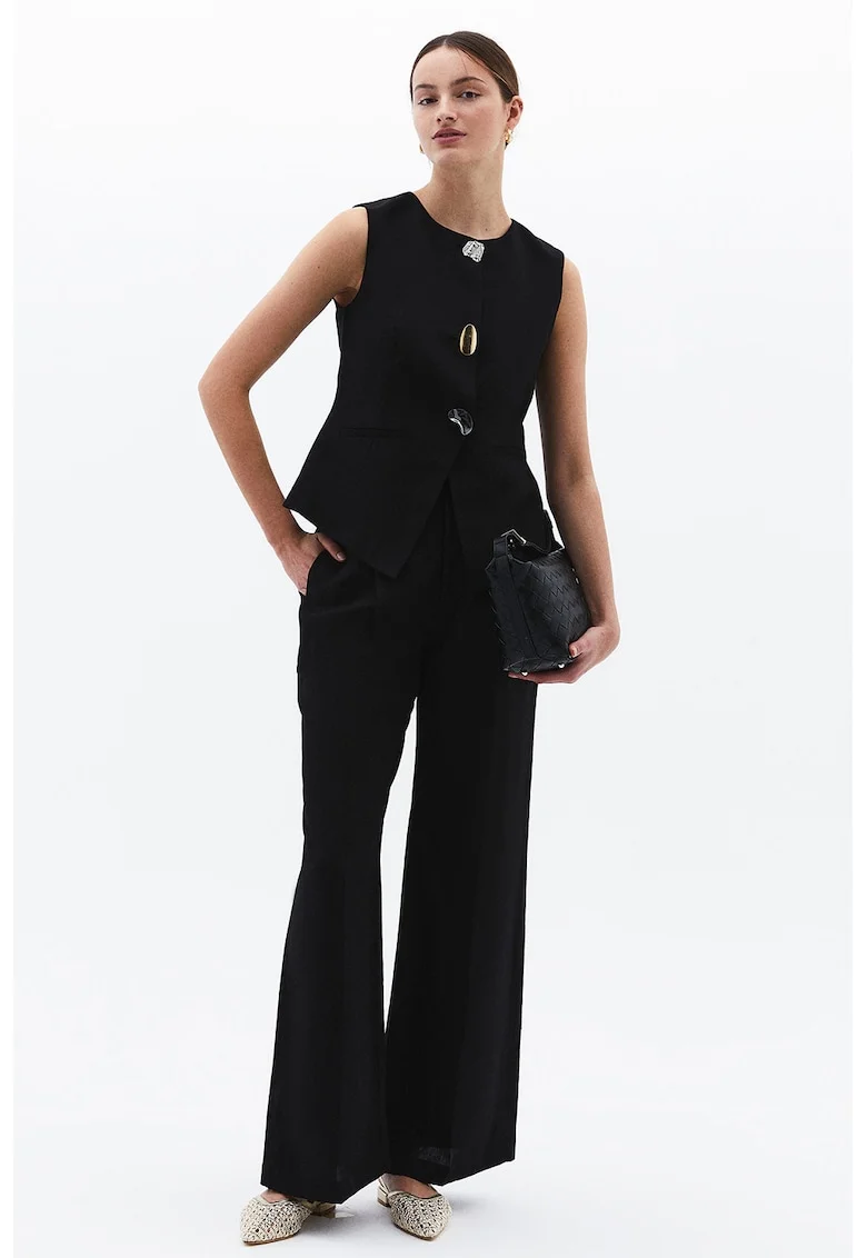 Pantaloni din amestec de lyocell cu croiala ampla si pliuri, Negru