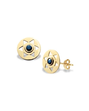 Cercei cu safire DARK BLUE STARS, aur 14K