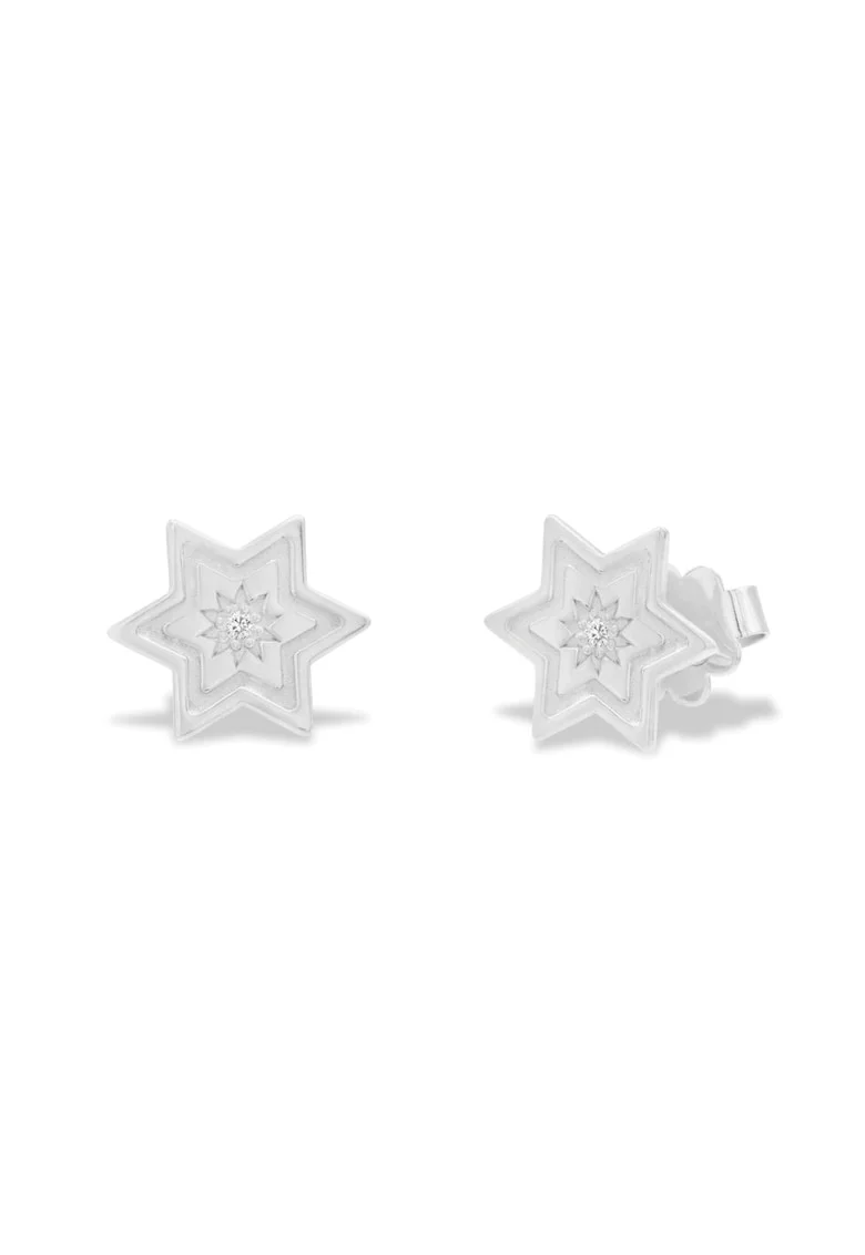 Cercei cu diamante naturale INTERSTELLAR, aur alb 14K