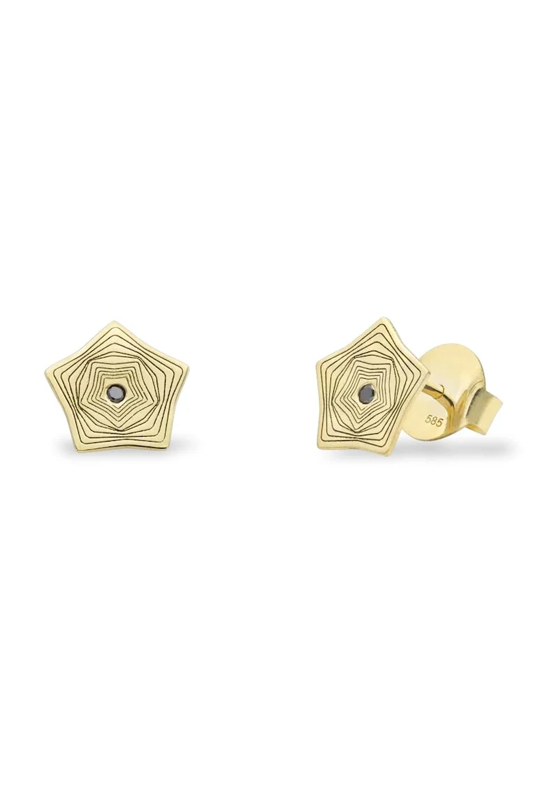 Cercei mini NORTHERN LIGHTS cu diamante negre, aur 14K