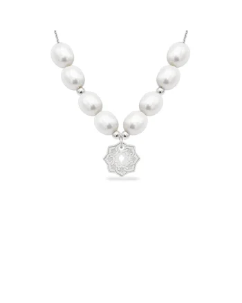 Colier cu perle veritabile de cultura SILK DOME, aur 14K, Alb