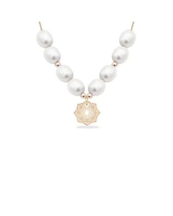 Colier cu perle veritabile de cultura SILK DOME, aur 14K, Roz