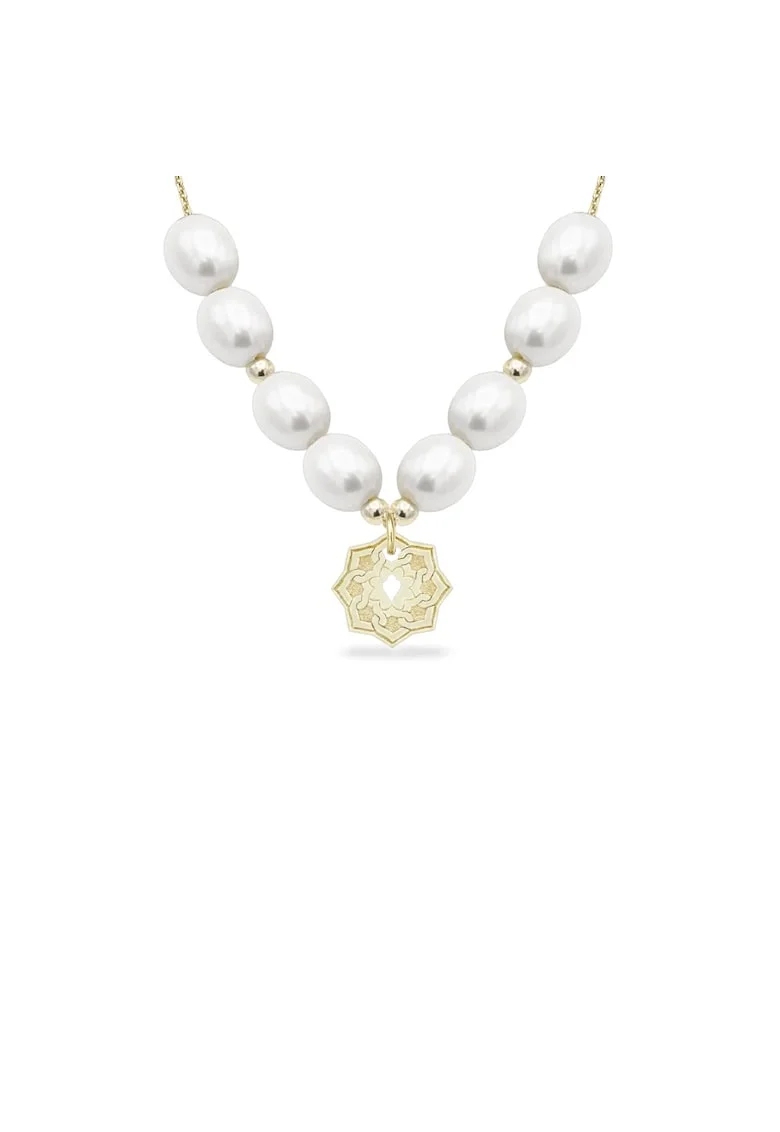 Colier cu perle veritabile de cultura SILK DOME, aur 14K, Galben
