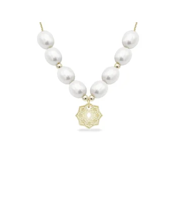 Colier cu perle veritabile de cultura SILK DOME, aur 14K, Galben