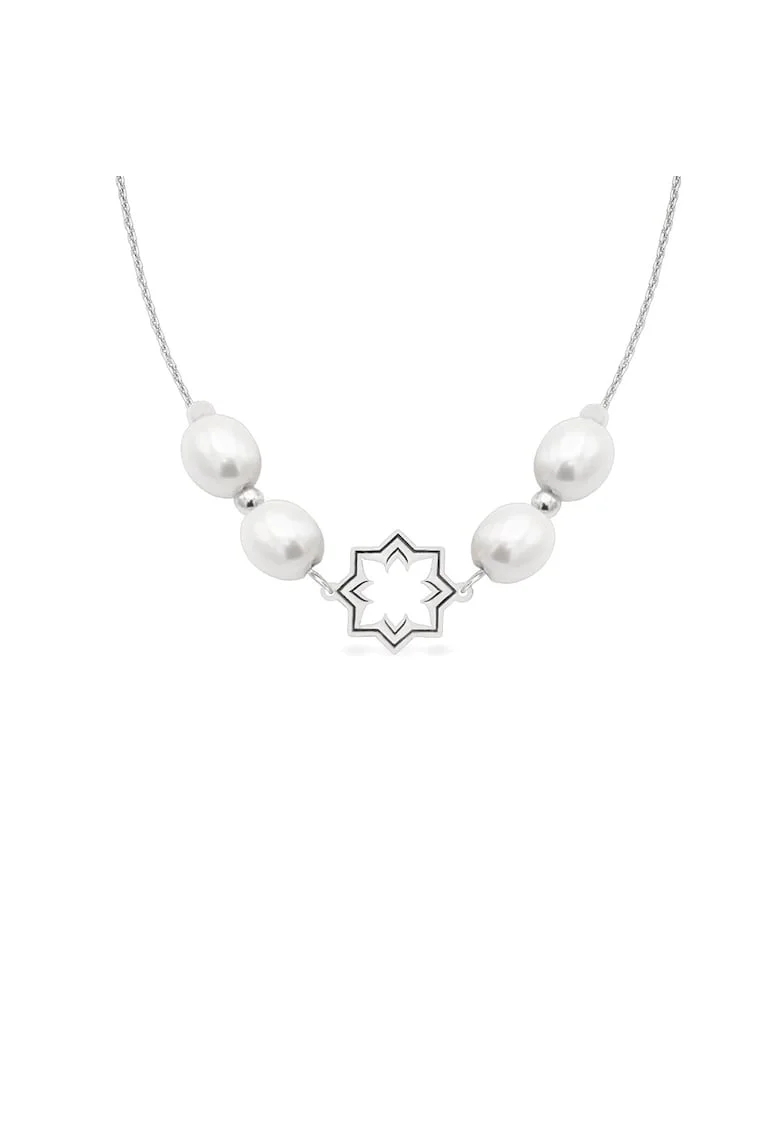 Colier la baza gatului cu perle veritabile de cultura PEARL OF SAMARKAND, aur 14K, Alb