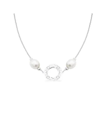 Colier la baza gatului PERSIAN NIGHTS cu perle veritabile de cultura, aur 14K, Alb