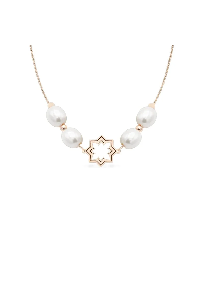 Colier la baza gatului cu perle veritabile de cultura PEARL OF SAMARKAND, aur 14K, Roz