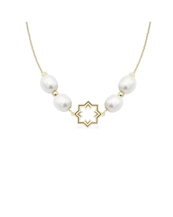 Colier la baza gatului cu perle veritabile de cultura PEARL OF SAMARKAND, aur 14K, Galben