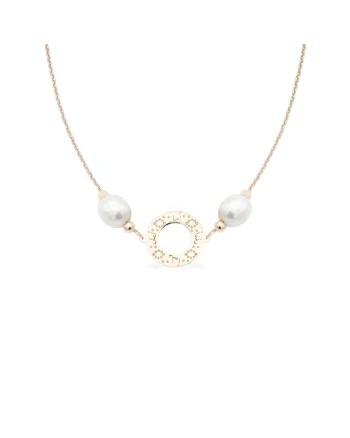 Colier la baza gatului PERSIAN NIGHTS cu perle veritabile de cultura, aur 14K, Roz