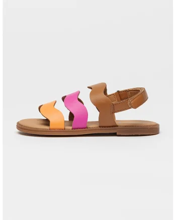 sandale de piele cu velcro, Maro/Portocaliu/Roz