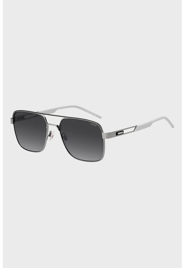 Ochelari de soare aviator cu aplicatie logo discreta, Alb/Negru/Argintiu