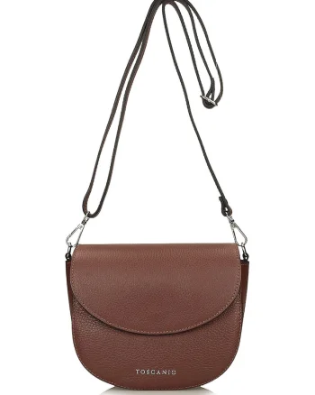 Geanta saddle din piele cu bareta suplimentara, Maro cognac