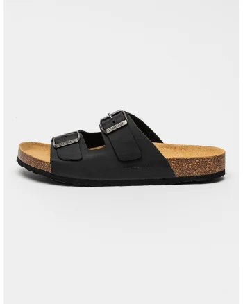 Papuci din piele cu catarame Flint, Negru