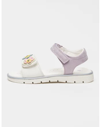 Sandale din piele ecologica cu aplicatie cu model floral Lovely, Alb/Lila