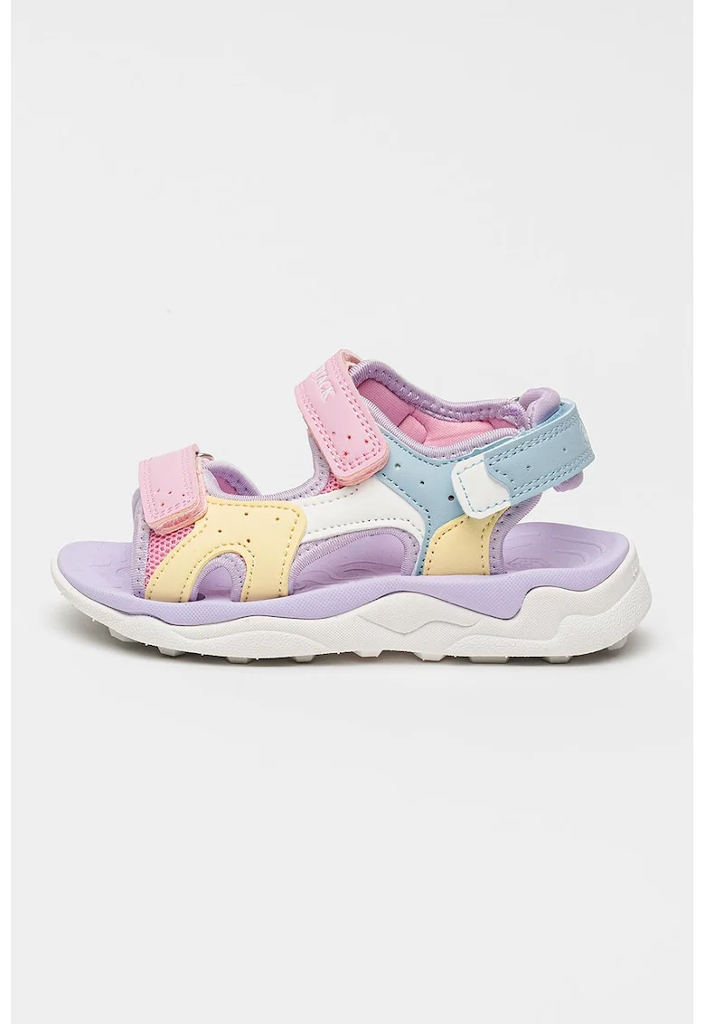 Sandale cu inchidere velcro si model colorblock Wiggly, Roz