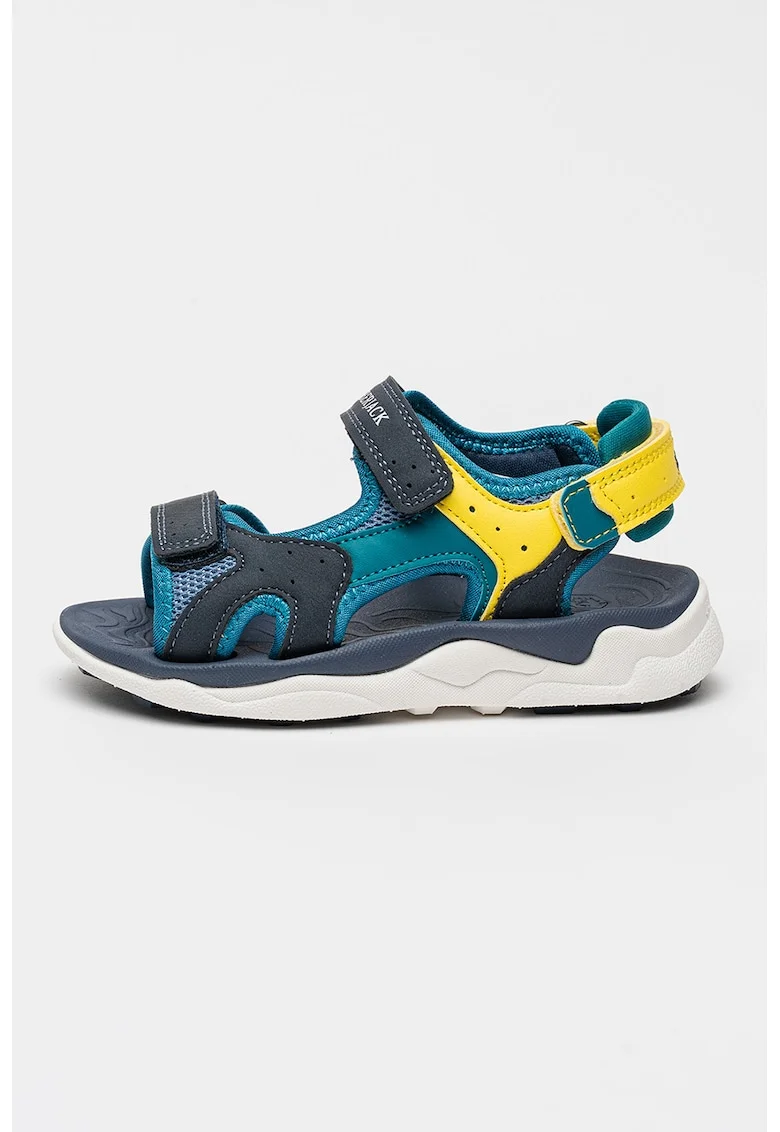 Sandale din piele ecologica si material textil cu inchidere cu velcro Wiggly, Bleumarin