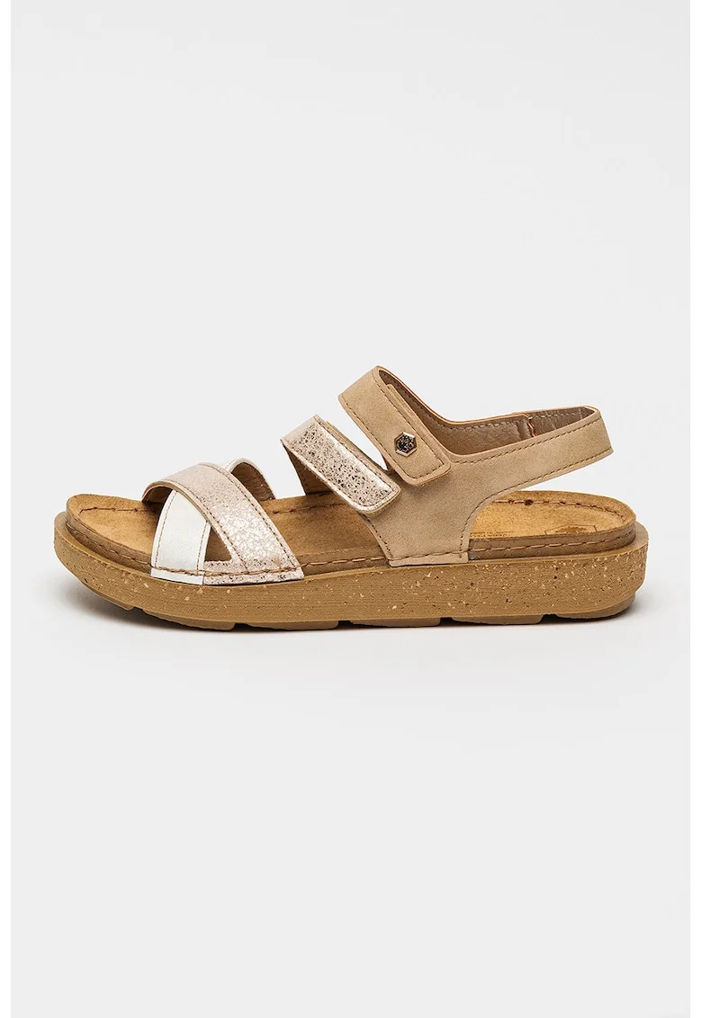 Sandale din piele ecologica cu inchidere velcro Nicole, Bej