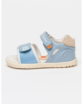 Sandale cu inchidere velcro si insertii din piele, Albastru pastel