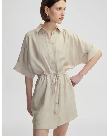 Rochie-camasa cu maneci scurte, Bej inchis