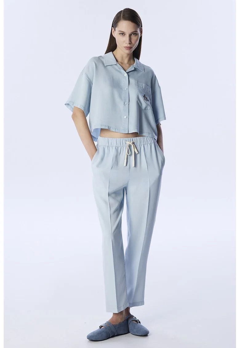 Pantaloni conici din lyocell, Albastru pastel