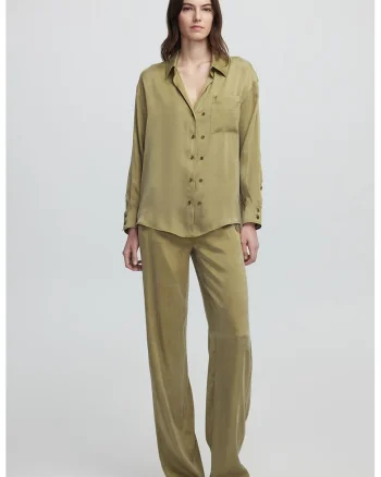 Pantaloni din amestec de lyocell, Verde stins