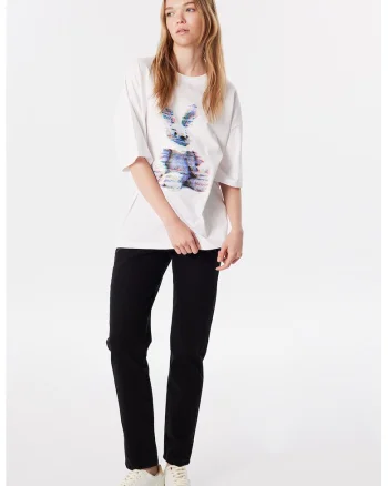 Tricou lejer cu imprimeu grafic, Alb/Albastru stins