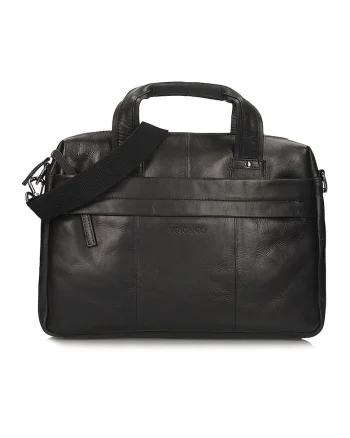 Geanta messenger din piele cu model uni, Black Onyx