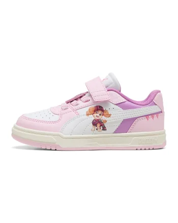 Pantofi sport Caven III cu velcro si imprimeu desene animate, Alb/Roz pastel/Ametist