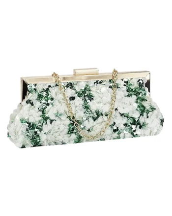 Geanta clutch alb/verde cu paiete BMN-1248 06 20258, Verde