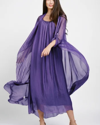 Compleu cu rochie si blazer din matase si vascoza, mov
