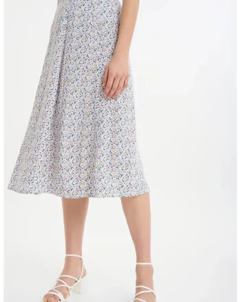 Fusta midi cu model Circle Cut, Kaki/Lila/Albastru