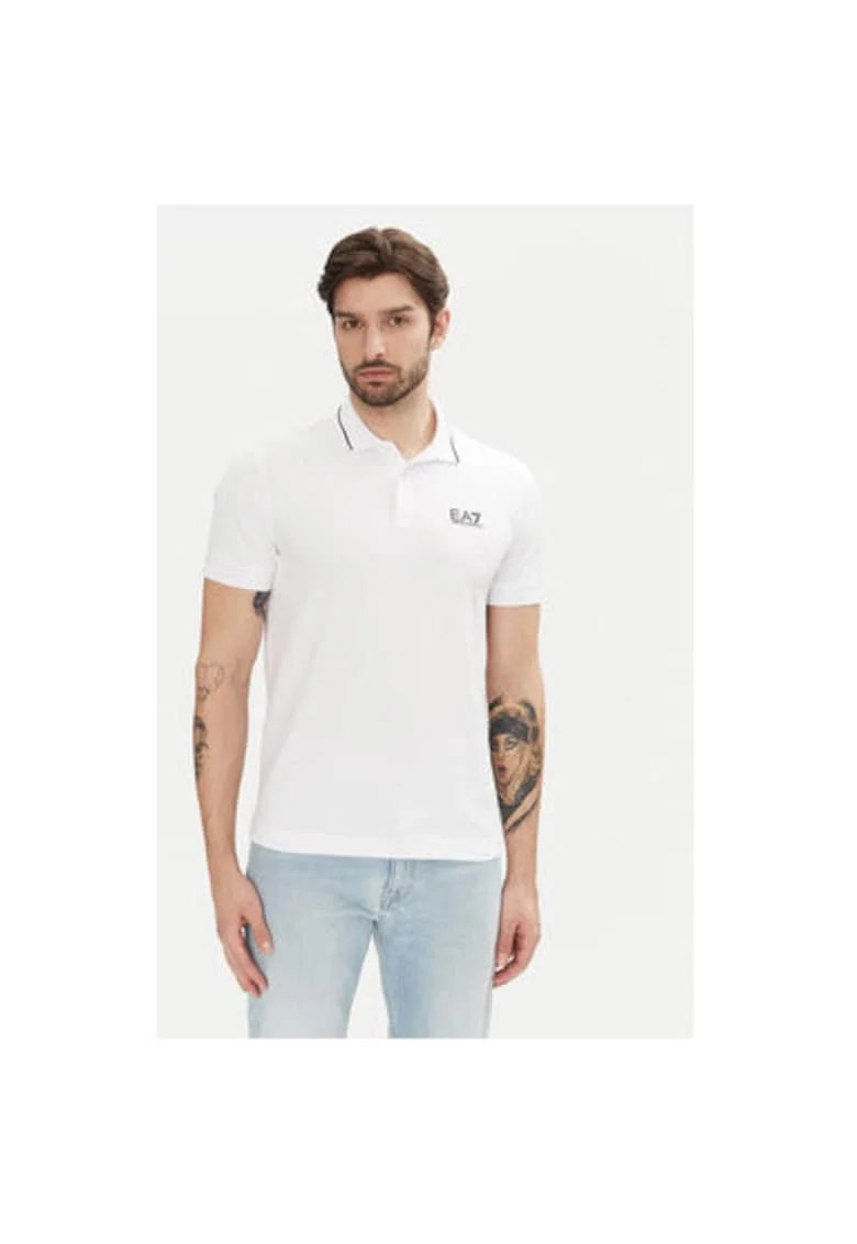 Tricou polo barbati  Emporio Armani, 8NPF16 PJVUZ, Bumbac, Alb, Alb