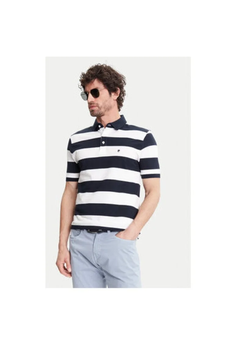 Tricou polo barbati  C5 21394.2113, Bumbac, Alb/Negru, Alb/Negru