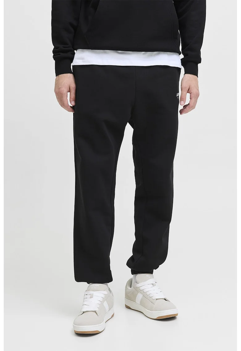 Pantaloni de trening cu talie ajustabila, Negru/Alb optic