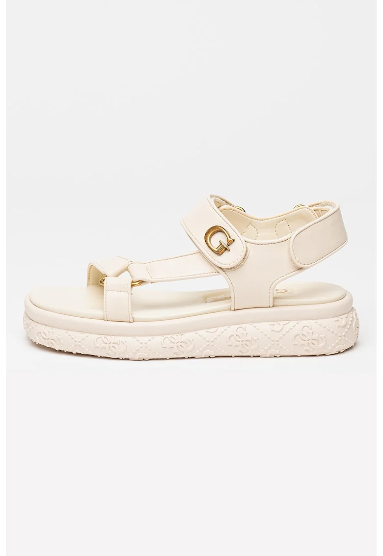 Sandale flatform cu velcro, Alb fildes