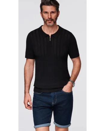Tricou polo din viscoza cu fermoar  OM-POSS-0158, Negru