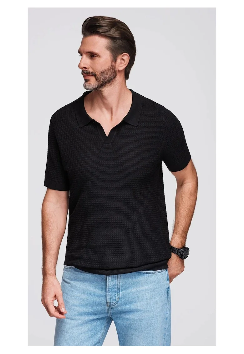 Tricou polo din viscoza  OM-POSS-0157, Negru