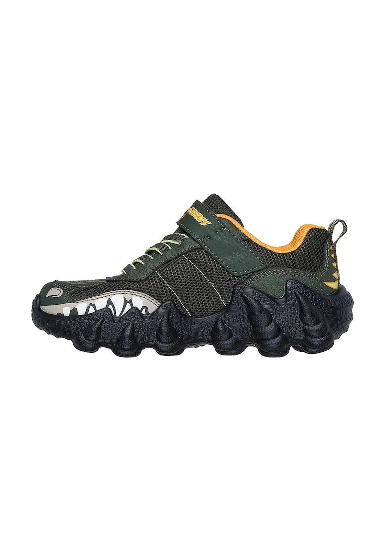 Pantofi sport Skech O Saurus Lights de piele ecologica cu model grafic, Verde/Negru
