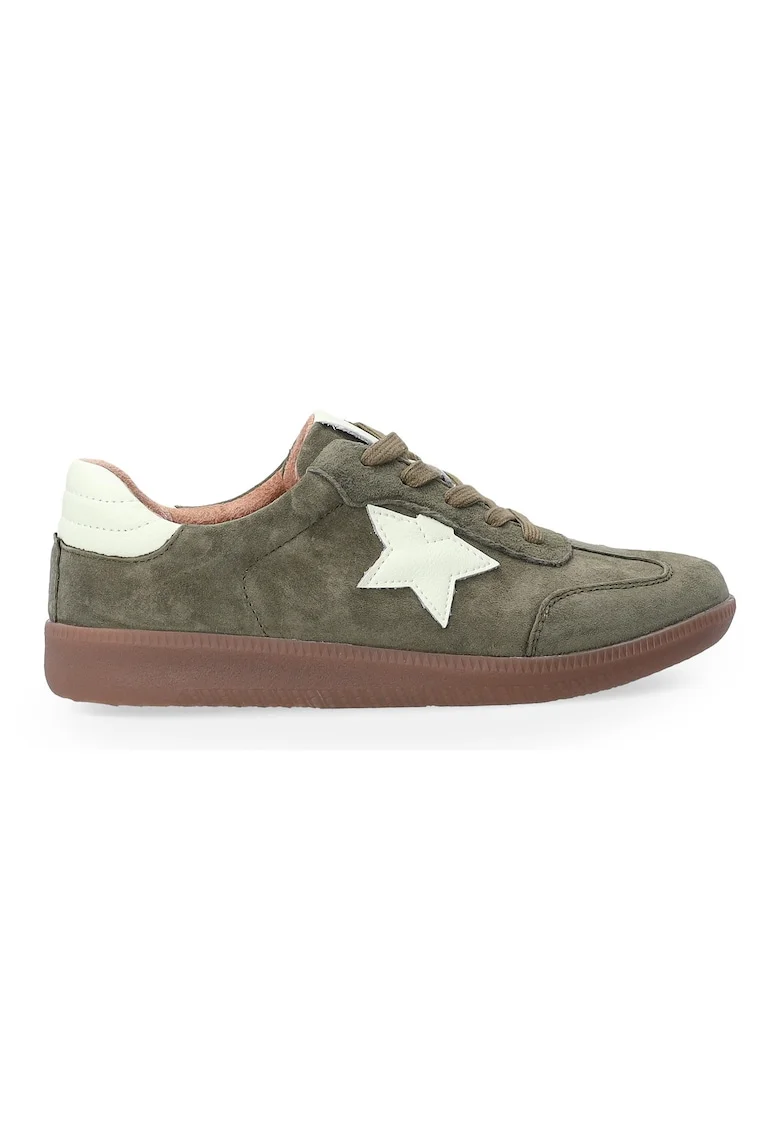 Pantofi sport din piele intoarsa cu detaliu cu stea, Verde