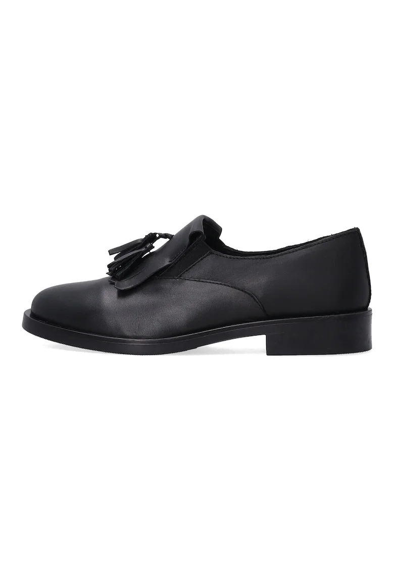 Pantofi loafer din piele cu franjuri si ciucuri