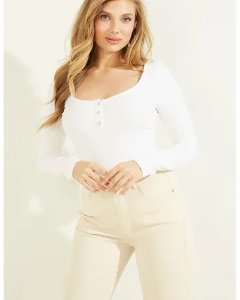 Bluza striata cu decolteu rotund, Alb