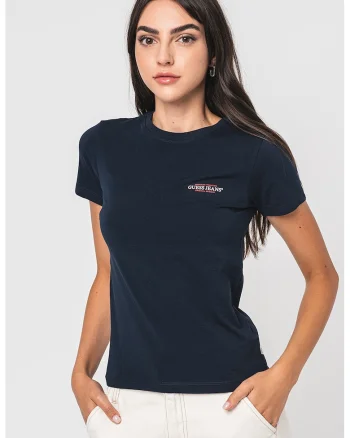 Tricou slim fit cu decolteu la baza gatului, Bleumarin