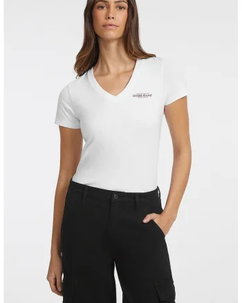 Tricou slim fit cu decolteu in V America, Alb