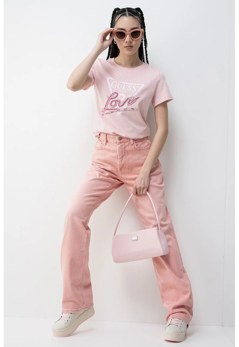 Tricou regular fit cu imprimeu logo, Fucsia/Roz deschis