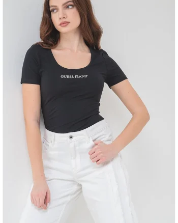 Tricou slim fit cu logo pe piept, Negru