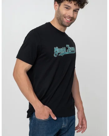 Tricou de bumbac cu decolteu la baza gatului, Negru/Verde persan