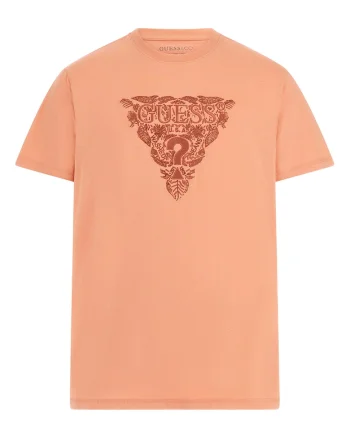 Tricou cu decolteu la baza gatului si logo brodat, Roz somon/Rosu inchis