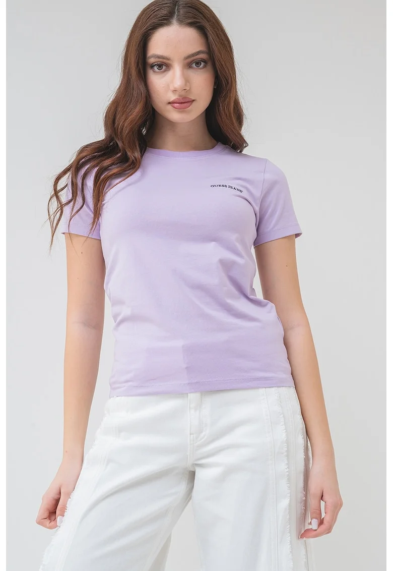 Tricou slim fit cu decolteu la baza gatului, Violet/Lila