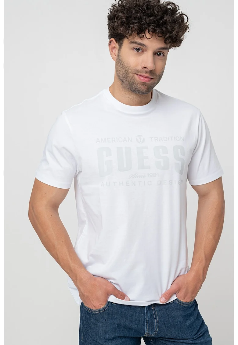 Tricou regular fit cu logo, Alb